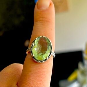 Green amethyst ring (prasiolite) set in sterling silver.